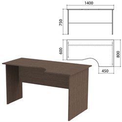 Стол письменный эргономичный "Канц", 1400х800х750 мм, правый, цвет венге (КОМПЛЕКТ) - фото 15061146