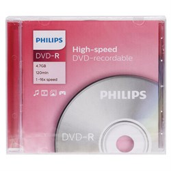 Диск DVD-R PHILIPS, 4,7 Гб, 16x, Slim Case (1 штука), DM4S6S01F/97 - фото 15087375