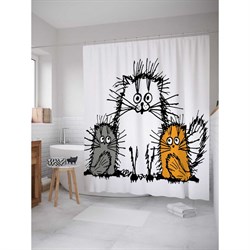 Шторка-занавеска для ванной JoyArty Мохнатые коты - фото 16597987
