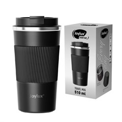 Термокружка 510 мл JOYLUX (ДЖОЙЛЮКС) EVERY DAY, нержавеющая сталь SUS304, силиконовый рукав, черный матовый, 700292 - фото 17001383