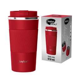 Термокружка 510 мл JOYLUX (ДЖОЙЛЮКС) EVERY DAY, нержавеющая сталь SUS304, силиконовый рукав, красный матовый, 700294 - фото 17001385