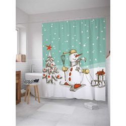 Шторка-занавеска для ванной JoyArty Снеговик на лыжах - фото 17013746