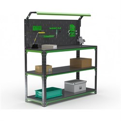 Стол-верстак ООО Металекс KIT 950х1500х500 (2-е полки, + перфопанель с комплектом освещения) (серо-зеленый) - фото 17014078