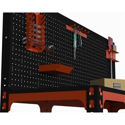 Стол-верстак ООО Металекс 950x1100x600 с бок. полками, перфопанелью и комп. аксессуаров оранжево-чёрный - фото 17014615