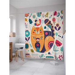Шторка-занавеска для ванной JoyArty Расписной котейка - фото 17014857