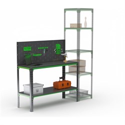 Стол-верстак ООО Металекс серия KIT 950х1300х400, одна полка + перфопанель с комплектом аксессуаров, серо-зеленый - фото 17015495