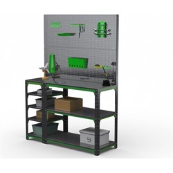 Стол-верстак ООО Металекс KIT 950х1500х500 (с бок. полками, двумя перфопанелями и комп. аксессуаров) (серо-зеленый) - фото 17016075