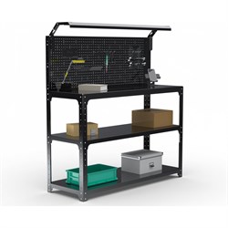 Стол-верстак ООО Металекс KIT 950х1200х500 мм, 2-е полки, + перфопанель с комплектом освещения, черный - фото 17016210