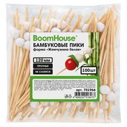 Шпажки-пики для канапе бамбуковые форма "Жемчужина белая" 12 см, 100 шт., BOOMHOUSE (БУМХАУС), 701966 - фото 17373638