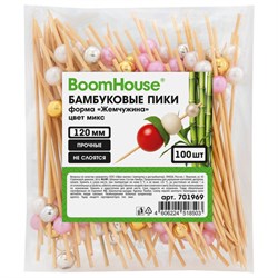 Шпажки-пики для канапе бамбуковые форма "Жемчужина" цвет микс 12 см, 100 шт., BOOMHOUSE (БУМХАУС), 701969 - фото 17373641