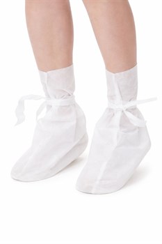 Бахилы высокие из спанбонда на завязках 40 гр/м2 белый/голубой (25 пар) - фото 17387730