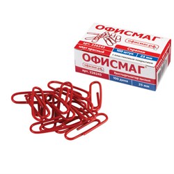 Скрепки ОФИСМАГ, 25 мм, красные, 100 шт., в картонной коробке, 226245 - фото 17432868