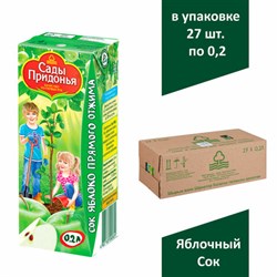 Сок яблочный САДЫ ПРИДОНЬЯ прямого отжима осветленный 0,2 л, для детского питания, 1732 - фото 17450871