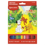 Карандаши цветные BRAUBERG "My lovely dogs", 18 цветов, шестигранные, грифель 3 мм, натуральное дерево, 180546