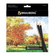 Карандаши цветные BRAUBERG "Artist line", 24 цвета, черный корпус, шестигранные, грифель 3 мм, натуральное дерево, 180565