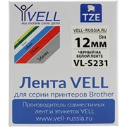 Лента для PT 1010/1280/D200/H105/E100 Vell VL-S231 Brother TZE-S231