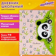 Дневник 1-11 класс 48 л., кожзам (твердая), магнитный клапан, ЮНЛАНДИЯ, "Панда", 106563