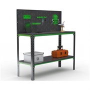 Стол-верстак ООО Металекс серия KIT 950х1200х600 мм, одна полка + перфопанель с комплектом аксессуаров, серо-зеленый