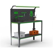 Стол-верстак ООО Металекс KIT 950х1100х600 (одна полка + перфопанель с комплектом освещения) (серо-зеленый)