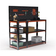 Стол-верстак ООО Металекс серия KIT 950х1300х500 мм, с боковыми полками, перфопанелью и комплектом аксессуаров, оранжево-чёрны