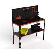 Стол-верстак ООО Металекс с перфопанелью и комплектом аксессуаров 950x1300x600 мм, одна полка, оранжево-чёрный