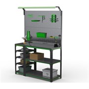 Стол-верстак ООО Металекс KIT 950х1300х500 (с бок. полками, 2-мя панелями и комп. освещения) (серо-зеленый)