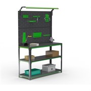 Стол-верстак ООО Металекс KIT 950х1200х400 (2-е полки, двойная перфопанель с комплектом освещения) (серо-зеленый)