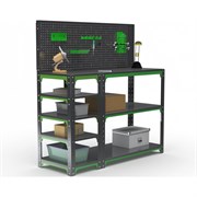 Стол-верстак ООО Металекс серия KIT 950х1200х500 с боковыми полками, перфопанелью и комплектом аксессуаров, серо-зеленый