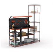 Стол-верстак ООО Металекс серия KIT 950х1500х400, с боковыми полками, перфопанелью и комплектом освещения, оранжево-черный