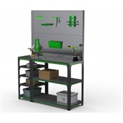 Стол-верстак ООО Металекс KIT 950х1500х500 (с бок. полками, двумя перфопанелями и комп. аксессуаров) (серо-зеленый)