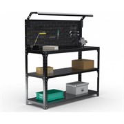 Стол-верстак ООО Металекс KIT 950х1200х500 мм, 2-е полки, + перфопанель с комплектом освещения, черный