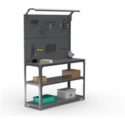 Стол-верстак ООО Металекс серия KIT 950х1000х500 мм, 2-е полки, двойная перфопанель с комплектом освещения, серый