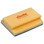 Губка VILEDA профильная "Деликатная" 1 шт., желтая, СИНИЙ абразив, 16,5х13х5 см, 535895