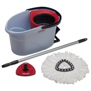 Швабра с отжимом и ведром 10л VILEDA "УльтраСПИН Мини", КОМПЛЕКТ с телескопич. ЧЕРЕНКОМ 84-144 см, отжим с педалью, насадка, красный, 158011