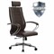 Кресло офисное МЕТТА "К-32" хром, экокожа, подголовник, сиденье и спинка мягкие, темно-коричневое - фото 11117035