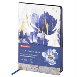 Ежедневник недатированный А5 (138х213 мм), BRAUBERG VISTA, под кожу, гибкий, 136 л., "Blue flowers", 112013 - фото 11001566