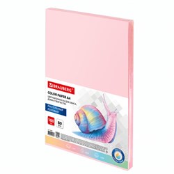 Бумага цветная BRAUBERG, А4, 80 г/м2, 100 л., пастель, розовая, для офисной техники, 112447 - фото 11003638