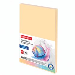 Бумага цветная BRAUBERG, А4, 80 г/м2, 100 л., пастель, оранжевая, для офисной техники, 112448 - фото 11003643