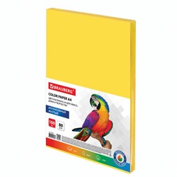Бумага цветная BRAUBERG, А4, 80 г/м2, 100 л., интенсив, желтая, для офисной техники, 112450 - фото 11003653