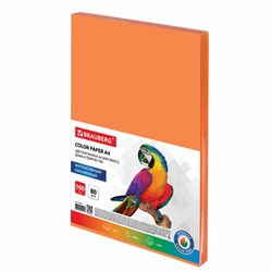 Бумага цветная BRAUBERG, А4, 80 г/м2, 100 л., интенсив, оранжевая, для офисной техники, 112452 - фото 11003663
