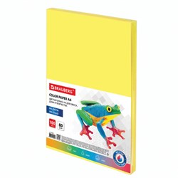 Бумага цветная BRAUBERG, А4, 80 г/м2, 100 л., медиум, желтая, для офисной техники, 112454 - фото 11003673