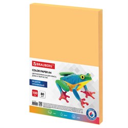 Бумага цветная BRAUBERG, А4, 80 г/м2, 100 л., медиум, оранжевая, для офисной техники, 112457 - фото 11003688