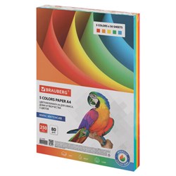 Бумага цветная BRAUBERG, А4, 80 г/м2, 250 л., (5 цветов х 50 л.), интенсив, для офисной техники, 112464 - фото 11003725