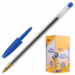 Ручка шариковая BIC "Cristal", СИНЯЯ, корпус прозрачный, узел 1 мм, линия письма 0,32 мм, 847898 - фото 11018656