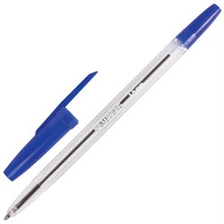Ручка шариковая BRAUBERG "Line", СИНЯЯ, корпус прозрачный, узел 1 мм, линия письма 0,5 мм, 141097 - фото 11019475
