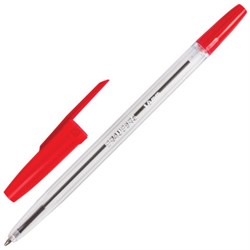 Ручка шариковая BRAUBERG "Line", КРАСНАЯ, корпус прозрачный, узел 1 мм, линия письма 0,5 мм, 141341 - фото 11019899