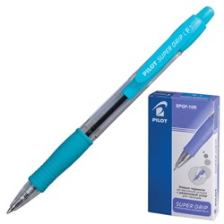 Ручка шариковая масляная автоматическая с грипом PILOT "Super Grip", СИНЯЯ, голубые детали, узел 0,7 мм, линия письма 0,32 мм, BPGP-10R-F - фото 11020992