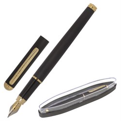 Ручка подарочная перьевая BRAUBERG "Maestro", СИНЯЯ, корпус черный с золотистыми деталями, 143471 - фото 11026083