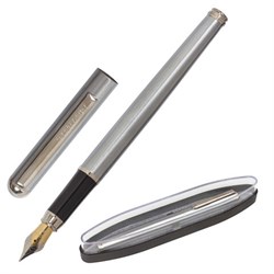 Ручка подарочная перьевая BRAUBERG "Larghetto", СИНЯЯ, корпус серебристый с хромированными деталями, 143475 - фото 11026129