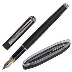 Ручка подарочная перьевая BRAUBERG "Larghetto", СИНЯЯ, корпус черный с хромированными деталями, 143477 - фото 11026153